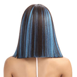 NOBLE Synthetic Non Lace Wig | 13 Inch Blunt Cut Bob Wigs with Bangs | Blue Highlight Wig Avril - Noblehair
