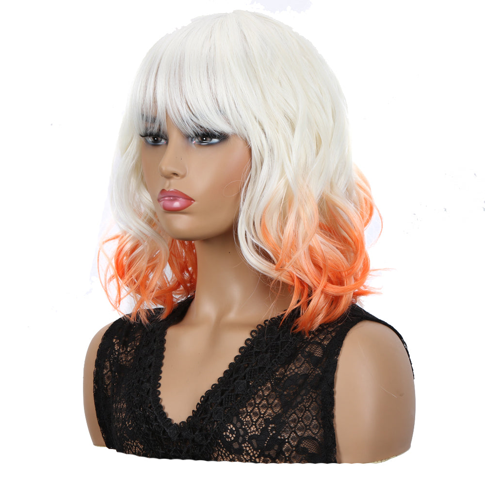 NOBLE Synthetic Non Lace Wig | Natural Wave 12 inches Short Curly BOB Hair Wigs | Ombre White Orange Wig GEMMA - Noblehair