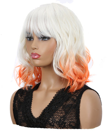 NOBLE Synthetic Non Lace Wig | Natural Wave 12 inches Short Curly BOB Hair Wigs | Ombre White Orange Wig GEMMA - Noblehair