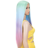 NOBLE Synthetic Lace front Middle Part Wig | 30 Inch long straight Wig | Green Rainbow Wig HEADLINE - Noblehair