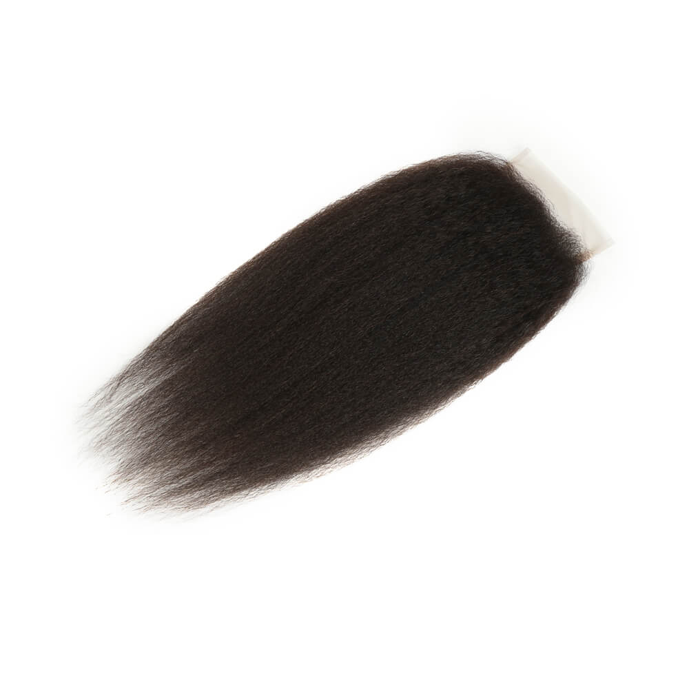 QVR Virgin Human Hair 4*4 Kinky Straight Closure Ntural Color