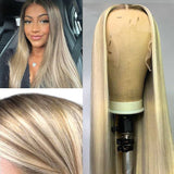 Flash Sale Customized Blonde Balayage on Brown Hair Transparent Lace Frontal Wig