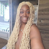 NOBLE GODDESS Synthetic 4*4 Lace Frontal Faux Locs Braids Wig | 24 inch Goddess Locs Wig | Blonde