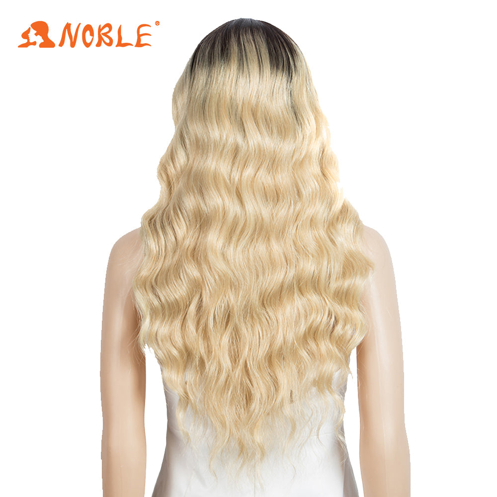 NOBLE Synthetic Long Wavy Wig with Bangs | 26 Inch Non Lace Loose wigs | Blonde Color | CARLA - Noblehair