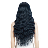 NOBLE Synthetic Long Wavy Wig with Bangs | 26 Inch Non Lace Loose wigs | Blue Black Color | CARLA - Noblehair