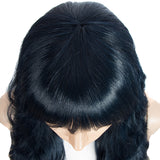 NOBLE Synthetic Long Wavy Wig with Bangs | 26 Inch Non Lace Loose wigs | Blue Black Color | CARLA - Noblehair