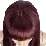 NOBLE Synthetic Long Straight Lace front Wig with Bangs | 28 Inch Synthetic HD Lace wigs | Dark Red | Brittany - Noblehair