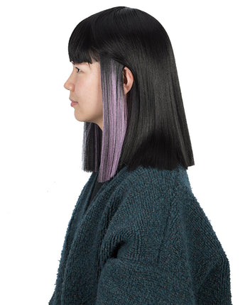 NOBLE Synthetic Behind Ear Dyed Hair Wig | 13 Inch Blunt Cut Bob Wigs with Bangs | Dyed lavender purple Color Behind Ear Avril - Noblehair