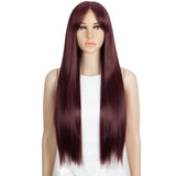 NOBLE Synthetic Long Straight Lace front Wig with Bangs | 28 Inch Synthetic HD Lace wigs | Dark Red | Brittany - Noblehair