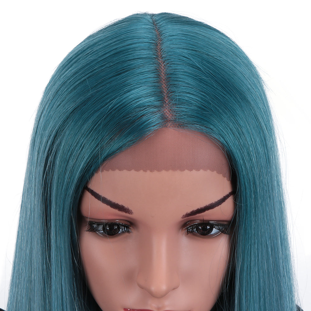 NOBLE Synthetic Lace Front Wigs | 38 inch Super Long Straight Lace Wig Preplucked | Ombre Blue - Noblehair