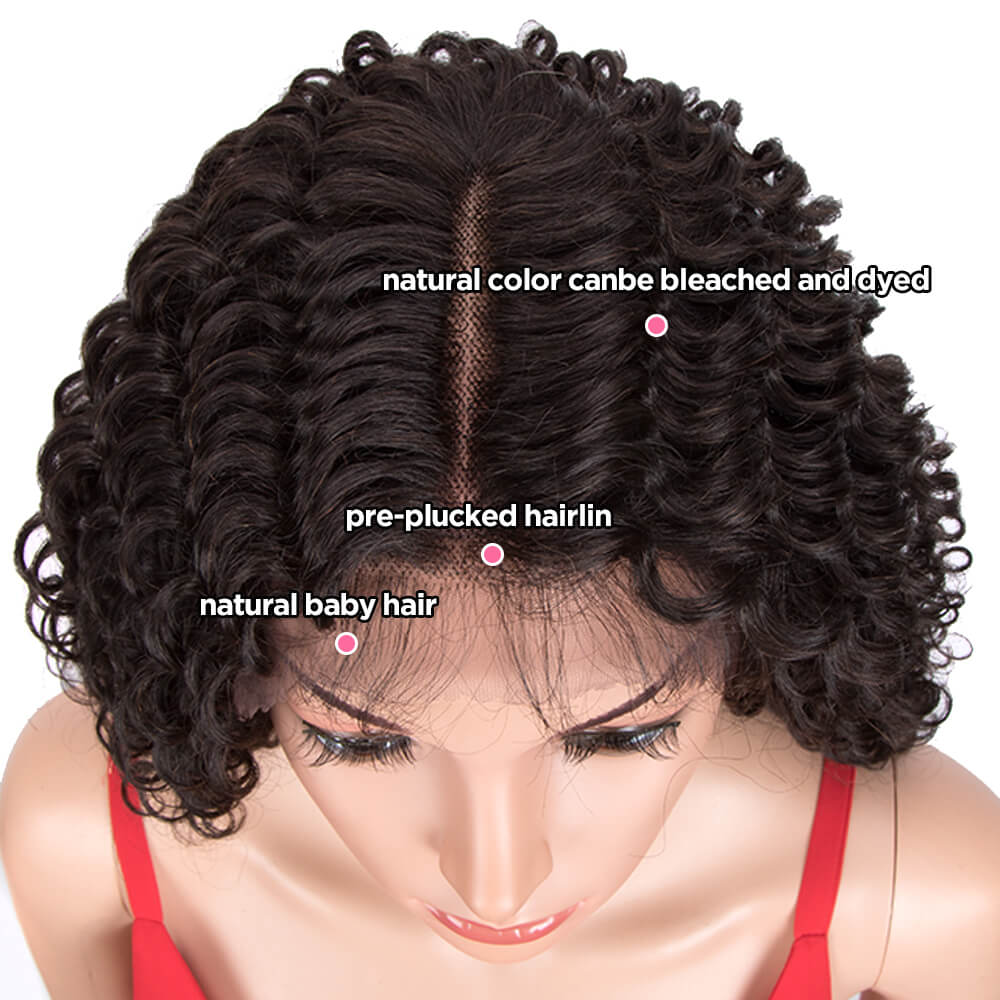 QVR Virgin Human Hair Part Lace Wig Deep Wave Wigs 10A