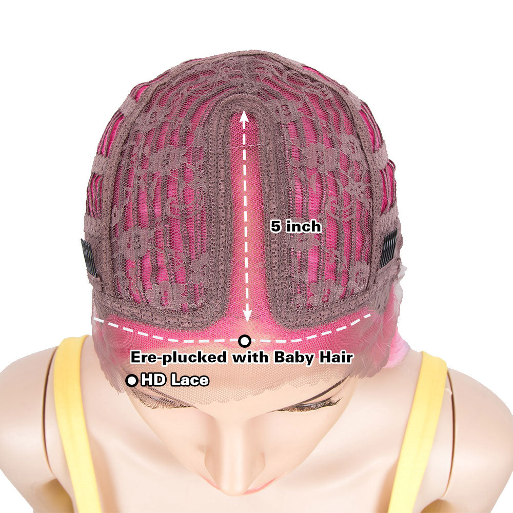 NOBLE Synthetic Lace front Middle Part Wig | 30 Inch long straight Wig | Hot Pink Rainbow Wig HEADLINE - Noblehair