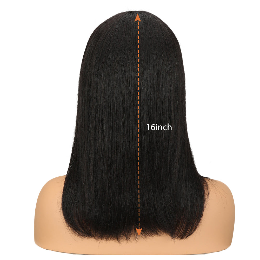 NOBLE Human Hair Lace Front Wig | 16 Inch Lob Straight Hair | Classical Black | F Page - Noblehair