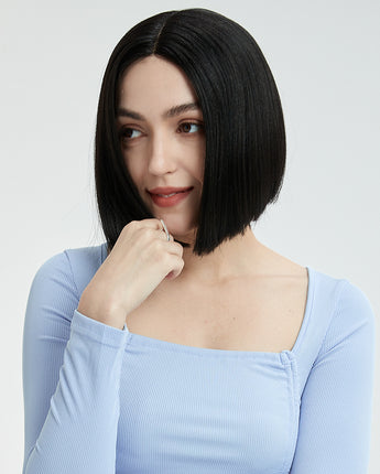 NOBLE Alia Synthetic Short BOB Lace Front Wig |9.5 Inch Blunt Cut Bob Wig | Natural Color Wig
