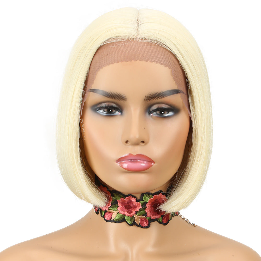 NOBLE Alia Synthetic Lace Front Wigs |9.5 Inch Blunt Cut Short Bob Wig | 613 Blonde Wig - Noblehair