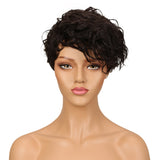 NOBLE Human Hair Wig | 10 Inch Short Curly Pixie | Single Color | Amna