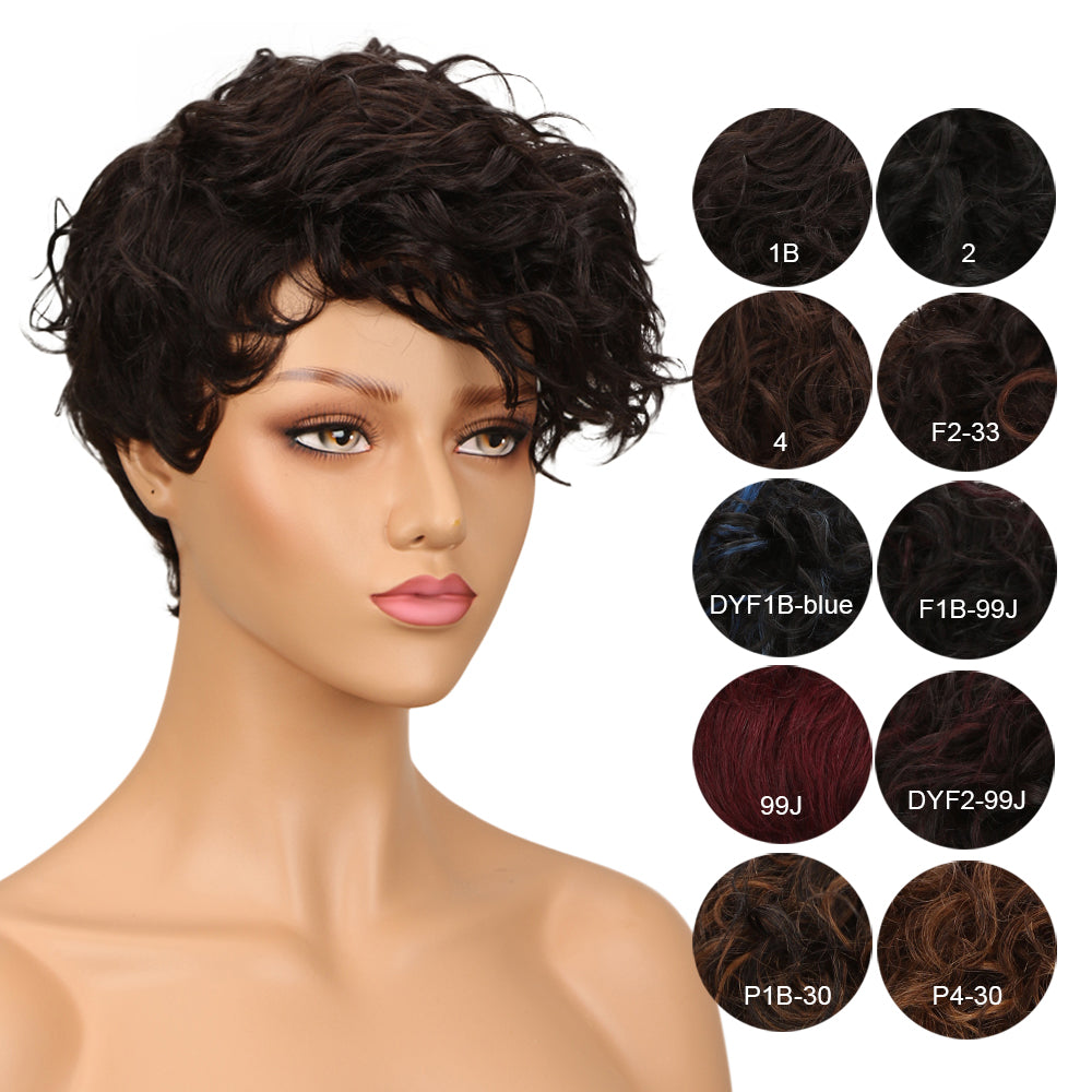 NOBLE Human Hair Wig | 10 Inch Short Curly Pixie | Single Color | Amna - Noblehair