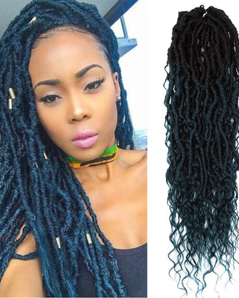 NOBLE Pre-Looped Passion Twist Hair | 20 inch Faux Locs Afro Braiding Hair Extensions with Curly Ends | Ombre Dark Blue BOHO HIPPLE - Noblehair