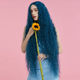 NOBLE Synthetic Lace Front Wig | 41 Inch Curly Wavy Lace Front Middle Part Wig HD Lace Wig | Dark Blue Bohemian Wig