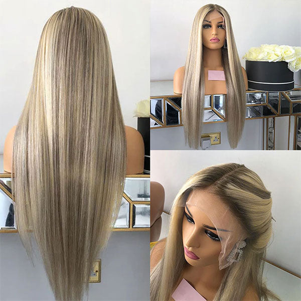 Flash Sale Customized Blonde Balayage on Brown Hair Transparent Lace Frontal Wig