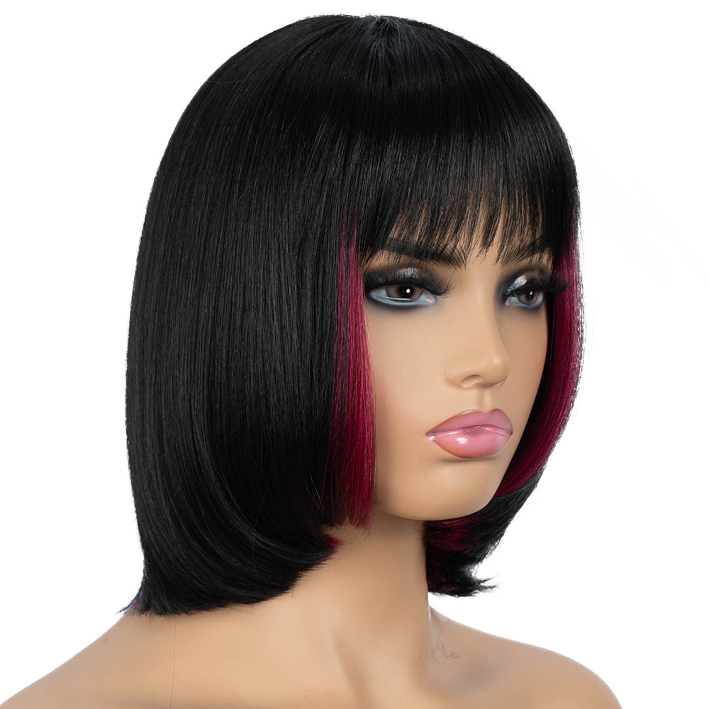 Designer Pick 12 Inch Long 3 Inch Lace Part Front Streaks Color Synthetic Wig