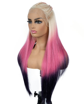 Designer Pick 26 Inch Long Colorful Ombre 13*7 Lace Frontal Synthetic Wig