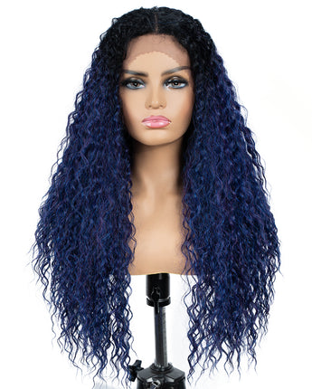 Designer Pick 26 Inch Long Ombre Blue Color 4*4 Lace Frontal Synthetic Wig