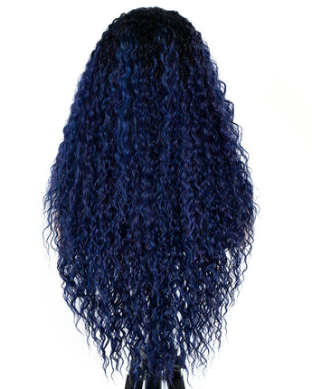 Designer Pick 26 Inch Long Ombre Blue Color 4*4 Lace Frontal Synthetic Wig
