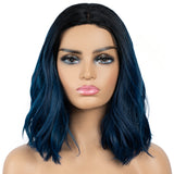 Designer Pick 12 Inch Long Ombre Blue Color Lace Part Synthetic Wig