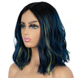 Designer Pick 12 Inch Long Green Highlight Color Lace Part Synthetic Wig
