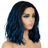 Designer Pick 12 Inch Long Ombre Blue Color Lace Part Synthetic Wig