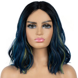 Designer Pick 12 Inch Long Green Highlight Color Lace Part Synthetic Wig