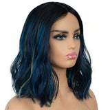 Designer Pick 12 Inch Long Green Highlight Color Lace Part Synthetic Wig