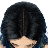 Designer Pick 12 Inch Long Green Highlight Color Lace Part Synthetic Wig