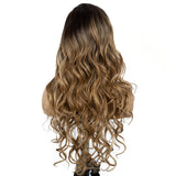 Designer Pick 28 Inch Long Ombre Brown Blonde Color Lace Part Synthetic Wig