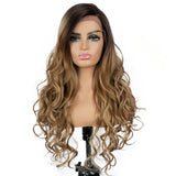 Designer Pick 28 Inch Long Ombre Brown Blonde Color Lace Part Synthetic Wig