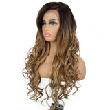 Designer Pick 28 Inch Long Ombre Brown Blonde Color Lace Part Synthetic Wig