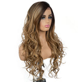 Designer Pick 28 Inch Long Ombre Brown Blonde Color Lace Part Synthetic Wig