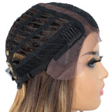 Designer Pick 28 Inch Long Ombre Brown Blonde Color Lace Part Synthetic Wig