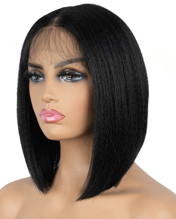 Designer Pick 12 Inch Long Natural Color Lace Part Synthetic Wig