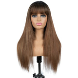 Designer Pick 26 Inch Long Highlight Color Synthetic Wig With Bangs