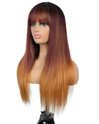 Designer Pick 26 Inch Long Brown Blonde Ombre Color Synthetic Wig With Bangs