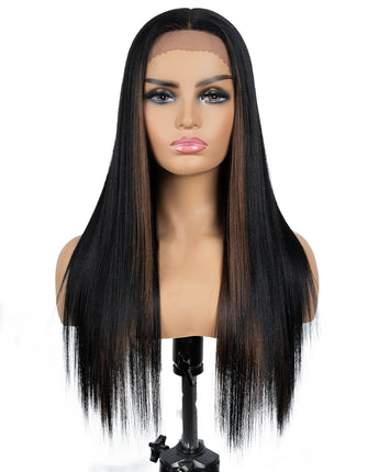 Designer Pick 26 Inch Long Face Frame Color Synthetic Wig With Bangs