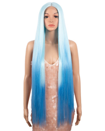 38 inch Super Long Straight Ombre Blue Lace Wig Preplucked | L-STRAIGHT