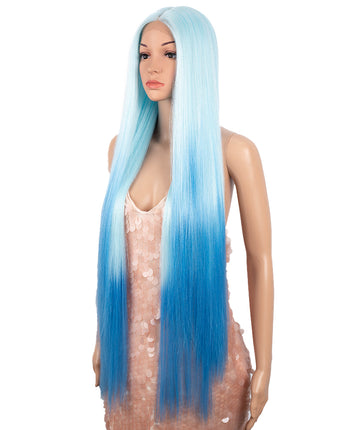 38 inch Super Long Straight Ombre Blue Lace Wig Preplucked | L-STRAIGHT