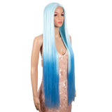 38 inch Super Long Straight Ombre Blue Lace Wig Preplucked | L-STRAIGHT