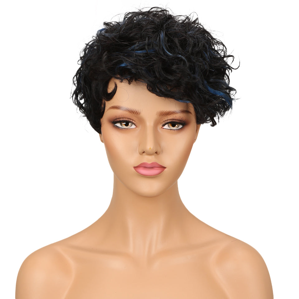 NOBLE Human Hair Wig | 10 Inch Short Curly Pixie | Highlight Color | Amna - Noblehair