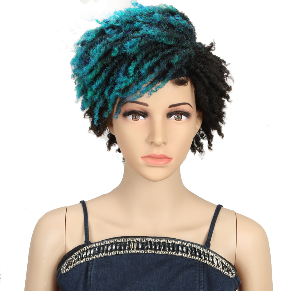 NOBLE Synthetic Afro Wigs For Black Women | 9.5 Inch Short Dreadlocks | Blue Highlight | RJO - Noblehair