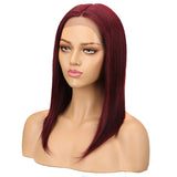 NOBLE Human Hair Lace Front Wig | 16 Inch Lob Straight Hair | Red | F Page - Noblehair