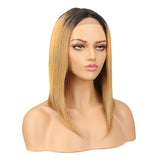 NOBLE Human Hair Lace Front Wig | 16 Inch Lob Straight Hair | Ombre Blonde | F Page - Noblehair